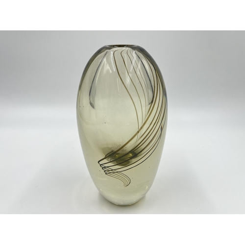 250A - A signed Mikko Helander for Humppilla spiral art glass vase - approx. 15.5cm high