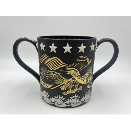 251 - A Wedgwood black Jasperware American Bicentennial 1976 limited edition of 500 twin handle loving cup... 