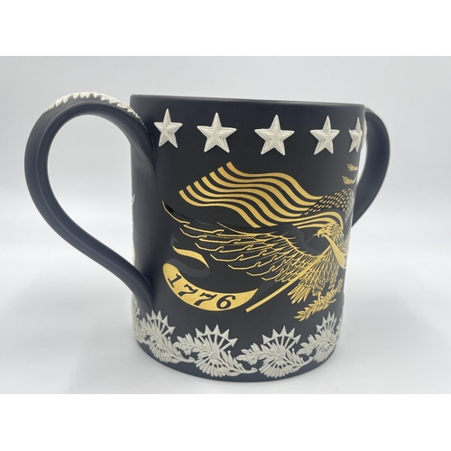 251 - A Wedgwood black Jasperware American Bicentennial 1976 limited edition of 500 twin handle loving cup... 