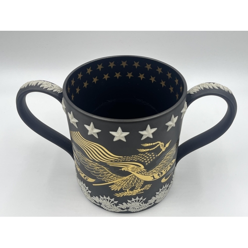 251 - A Wedgwood black Jasperware American Bicentennial 1976 limited edition of 500 twin handle loving cup... 