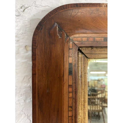 203 - A Victorian inlaid walnut framed over mantle mirror - approx. 54cm high x 89cm wide