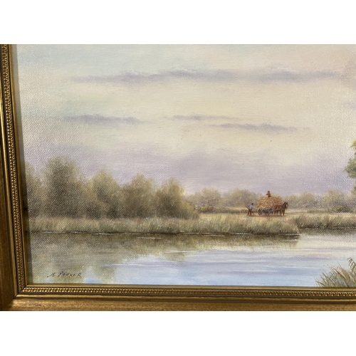 211 - A gilt framed oil on board tiled 