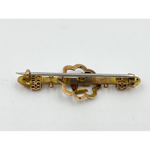 2156 - An antique hallmarked Birmingham 9ct gold pin brooch with base metal pin - approx. gross weight 2.5g