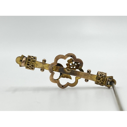 2156 - An antique hallmarked Birmingham 9ct gold pin brooch with base metal pin - approx. gross weight 2.5g