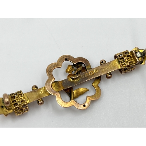 2156 - An antique hallmarked Birmingham 9ct gold pin brooch with base metal pin - approx. gross weight 2.5g