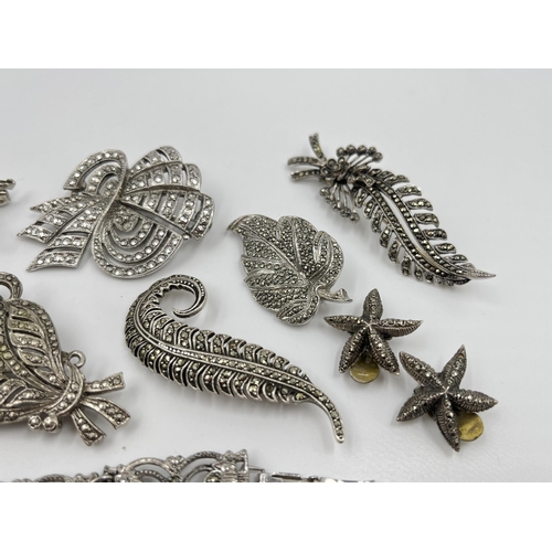 2177 - A collection of vintage marcasite jewellery