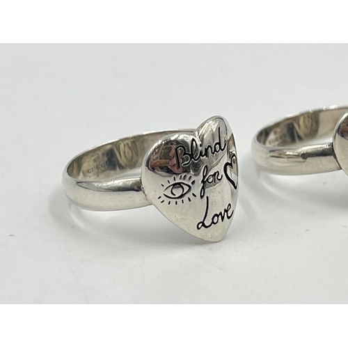 2179 - Two Gucci .925 silver 'Blind For Love' rings, size K - approx. gross weight 5.9g