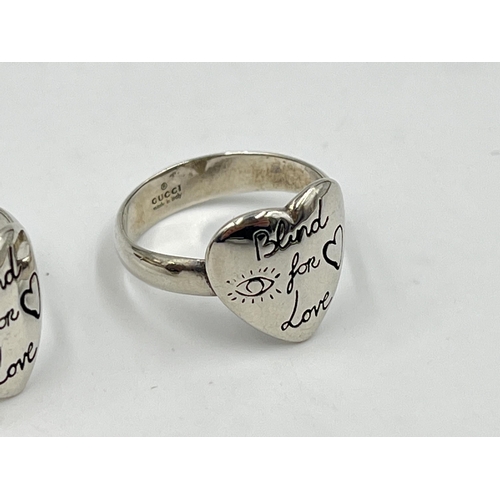 2179 - Two Gucci .925 silver 'Blind For Love' rings, size K - approx. gross weight 5.9g