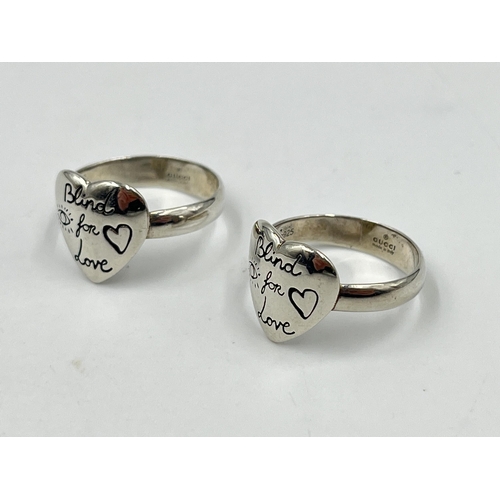 2179 - Two Gucci .925 silver 'Blind For Love' rings, size K - approx. gross weight 5.9g