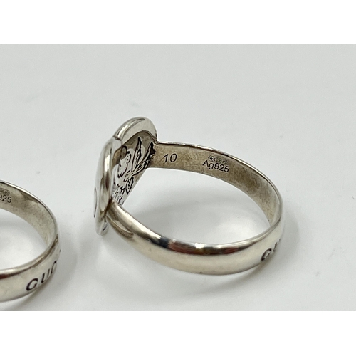 2179 - Two Gucci .925 silver 'Blind For Love' rings, size K - approx. gross weight 5.9g