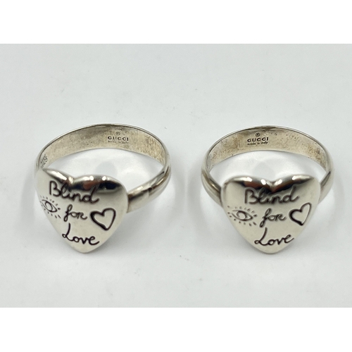 2179 - Two Gucci .925 silver 'Blind For Love' rings, size K - approx. gross weight 5.9g