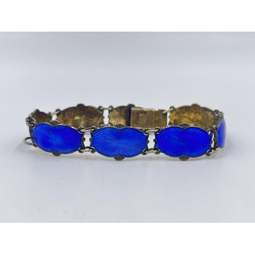 2180 - A vintage Ivar T. Holth of Norway .925 silver and blue guilloche enamel bracelet - approx. gross wei... 