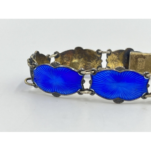 2180 - A vintage Ivar T. Holth of Norway .925 silver and blue guilloche enamel bracelet - approx. gross wei... 