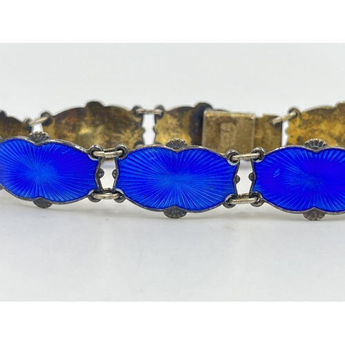 2180 - A vintage Ivar T. Holth of Norway .925 silver and blue guilloche enamel bracelet - approx. gross wei... 