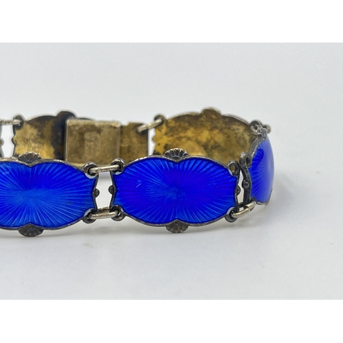 2180 - A vintage Ivar T. Holth of Norway .925 silver and blue guilloche enamel bracelet - approx. gross wei... 