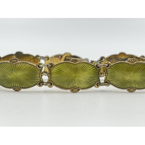 2181 - A vintage Ivar T. Holth of Norway .925 silver and green guilloche enamel bracelet - approx. gross we... 