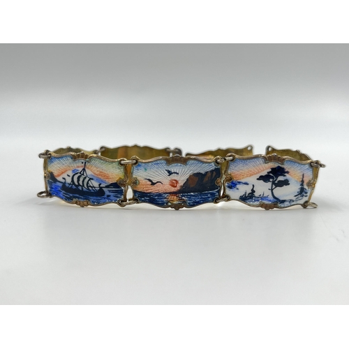 2182 - A vintage Ivar T. Holth of Norway .925 silver and enamel bracelet - approx. gross weight 27g and 19c... 