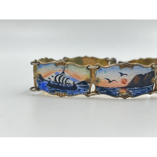 2182 - A vintage Ivar T. Holth of Norway .925 silver and enamel bracelet - approx. gross weight 27g and 19c... 