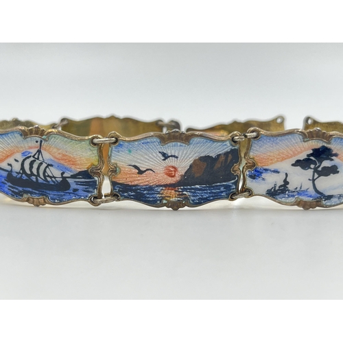 2182 - A vintage Ivar T. Holth of Norway .925 silver and enamel bracelet - approx. gross weight 27g and 19c... 