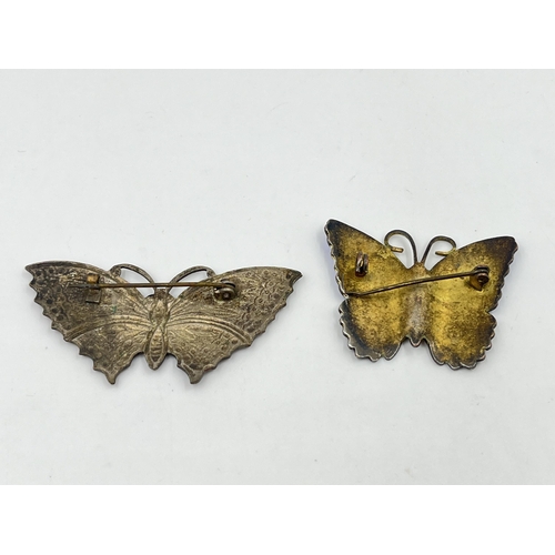 2187 - Two vintage enamel butterfly brooches - approx. gross weight 26g