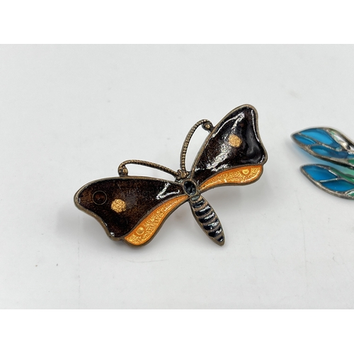 2189 - Three vintage insect brooches, two enamel butterflies and one Plique-à-jour dragonfly