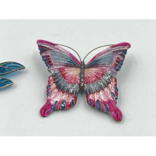 2189 - Three vintage insect brooches, two enamel butterflies and one Plique-à-jour dragonfly