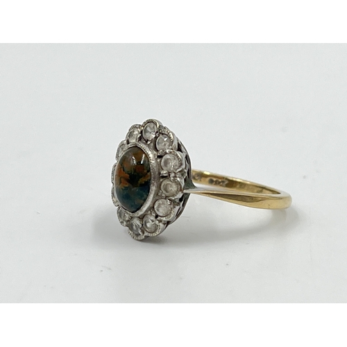 2214 - A 9ct gold CZ and moss agate halo ring, size J½ - approx. gross weight 2.42g