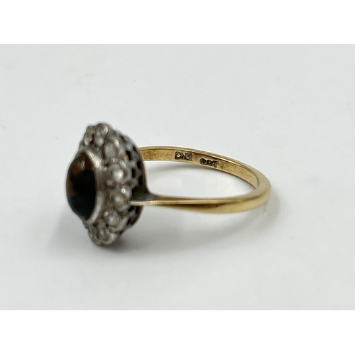 2214 - A 9ct gold CZ and moss agate halo ring, size J½ - approx. gross weight 2.42g