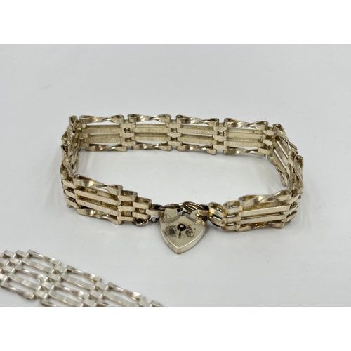 2231 - Six hallmarked sterling silver bracelets with heart shaped padlock clasps - approx. gross weight 88g