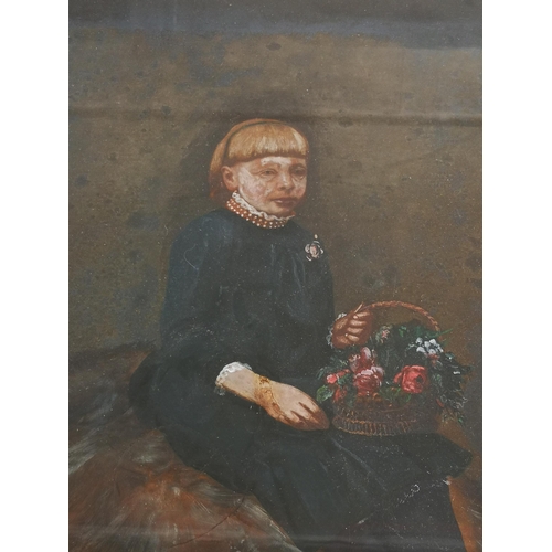 230 - A 19th century gilt framed portrait oil painting of a seated girl - approx. 73cm high x 61cm wide