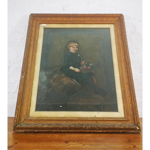 230 - A 19th century gilt framed portrait oil painting of a seated girl - approx. 73cm high x 61cm wide