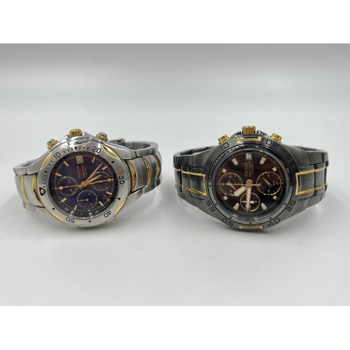 Two quartz men's wristwatches, one Pulsar Chronograph VD67