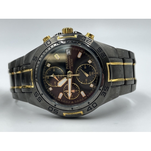 Two quartz men's wristwatches, one Pulsar Chronograph VD67