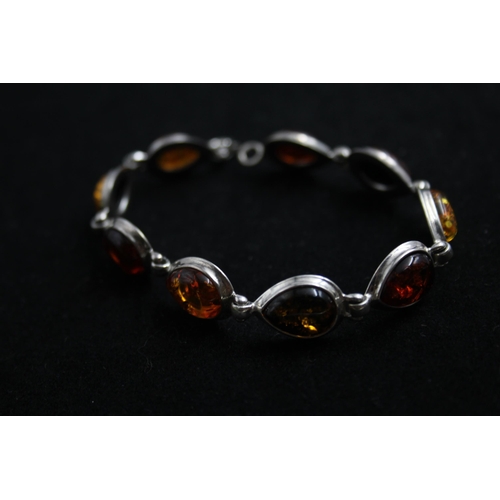 2164 - A .925 silver amber necklace, bracelet and ring set - approx. gross weight 44g