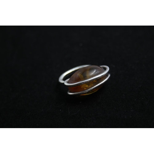 2166 - Five .925 silver amber rings - approx. gross weight 32g