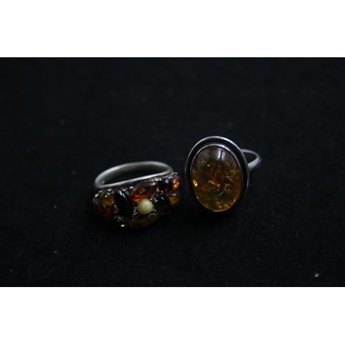 2166 - Five .925 silver amber rings - approx. gross weight 32g