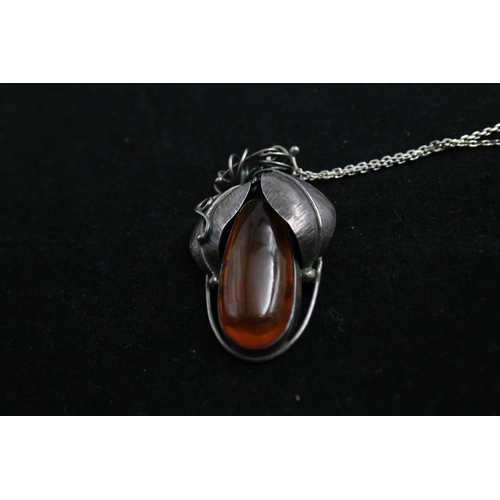 2170 - Two .925 silver amber pendant necklaces - approx. gross weight 32g