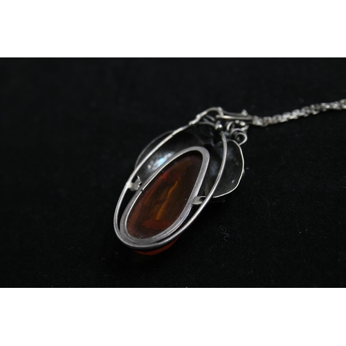 2170 - Two .925 silver amber pendant necklaces - approx. gross weight 32g