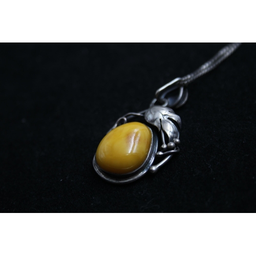 2170 - Two .925 silver amber pendant necklaces - approx. gross weight 32g