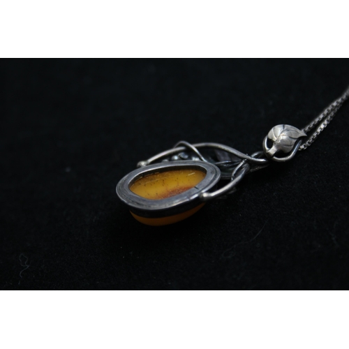 2170 - Two .925 silver amber pendant necklaces - approx. gross weight 32g