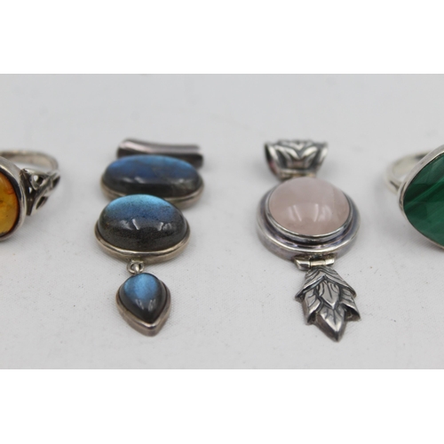 2207 - Five pieces of .925 silver jewellery, three gemstone rings and two pendants - approx. gross weight 4... 