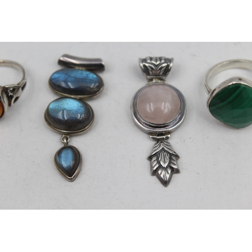 2207 - Five pieces of .925 silver jewellery, three gemstone rings and two pendants - approx. gross weight 4... 