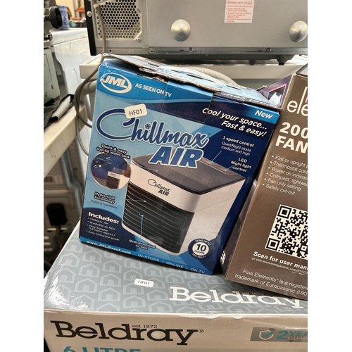 657 - Six items to include boxed Beldray 6ltr air cooler, boxed JDW hand held steam cleaner, De'Longhi Bam... 