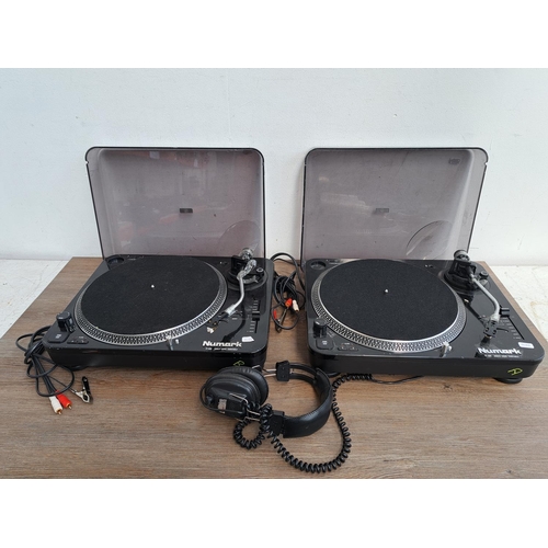 531 - A collection DJ equipment, one pair of Numark TT-100 direct drive turntables, one pair of Wharfedale... 