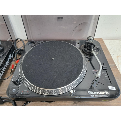 531 - A collection DJ equipment, one pair of Numark TT-100 direct drive turntables, one pair of Wharfedale... 