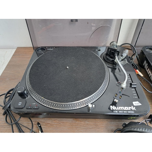 531 - A collection DJ equipment, one pair of Numark TT-100 direct drive turntables, one pair of Wharfedale... 