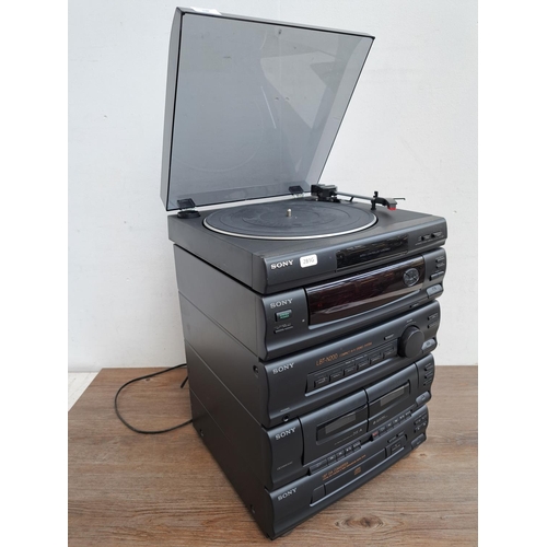 538 - A Sony LBT-N200 stereo system comprising two-speed turntable, CD player, twin cassette, radio, ampli... 