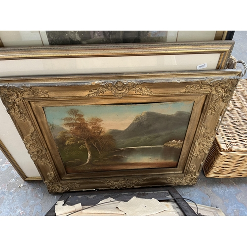 906 - A collection of framed pictures to include vintage Southern Comfort advertising mirror, Peter Holdso... 