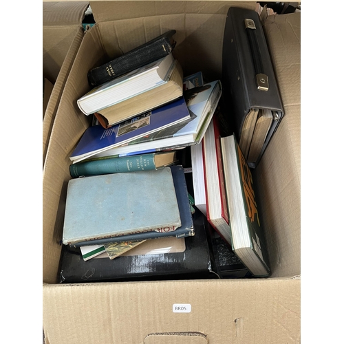 909 - Four boxes containing a large collection of books and ordnance survey maps