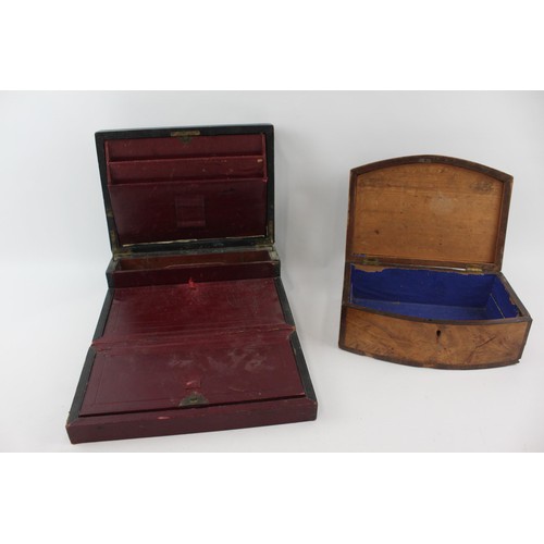 446 - Two items, one early 20th century leather desk tidy and one 19th century inlaid walnut box